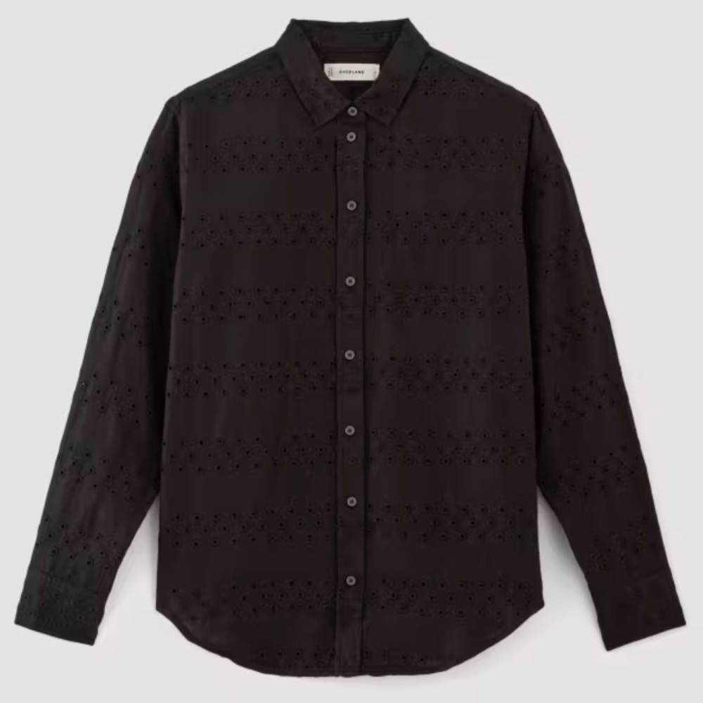 NWOT Everlane The Linen Eyelet Relaxed Shirt in Black Women’s Size 6